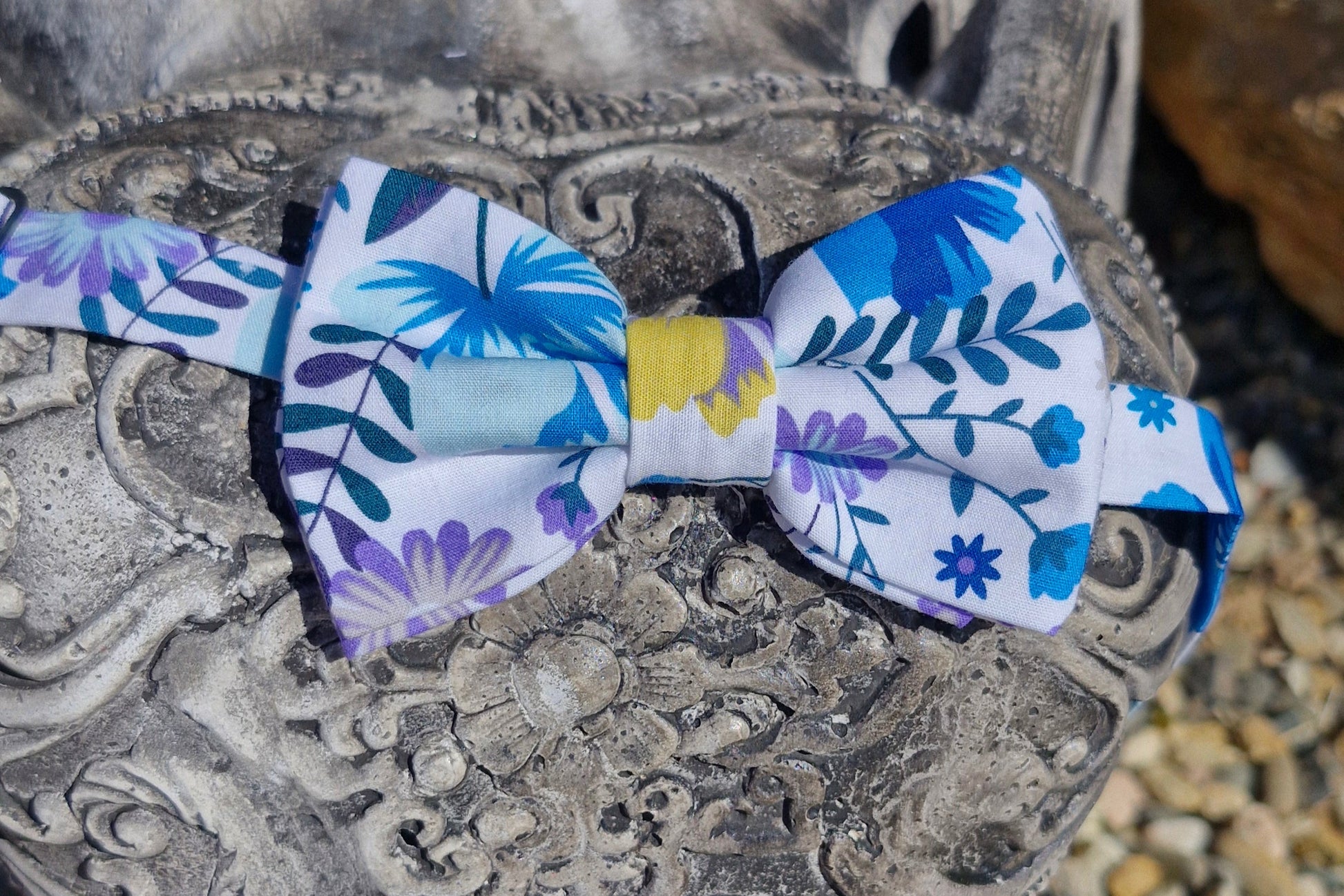 nœud papillon coton fleuri bleu